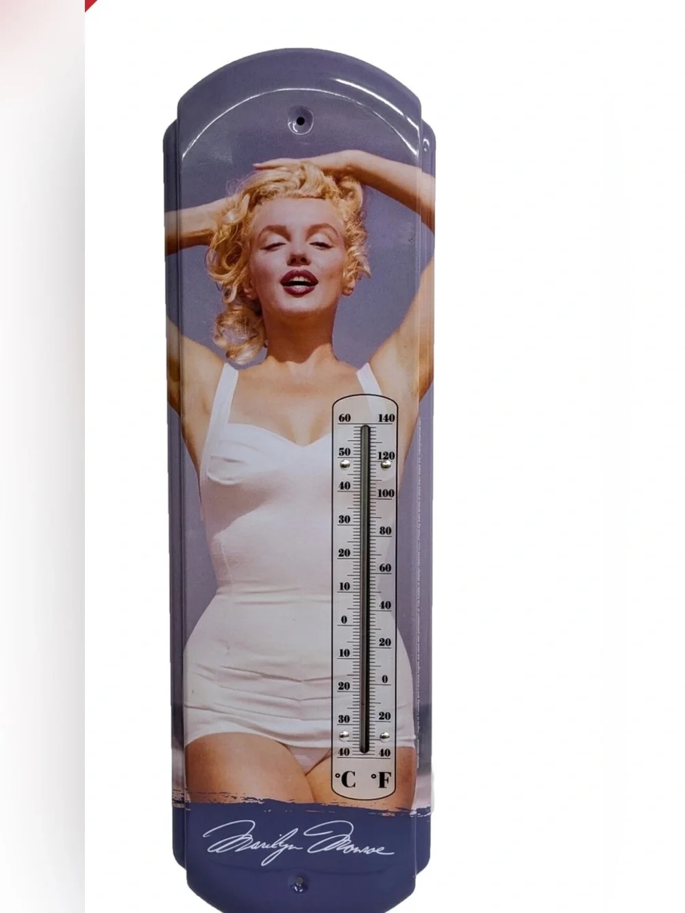 Marilyn Monroe Wall Thermometer - White Dress on Blue Background with Red Trim